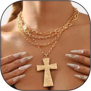 GIGB PBDK Chunky 14K Gold Cross Necklaces for Women Layered Exaggerated Cross Pendant Necklaces Vintage Paperclip Choker Necklaces Hip Hop Jewelry Presents