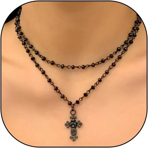 GIGB PBDK Gothic Black Cross Choker Necklaces Set for Women Layered Dark Moon Star Pendant Necklaces Punk Adjustable Crucifix Necklaces Christmas Jewelry