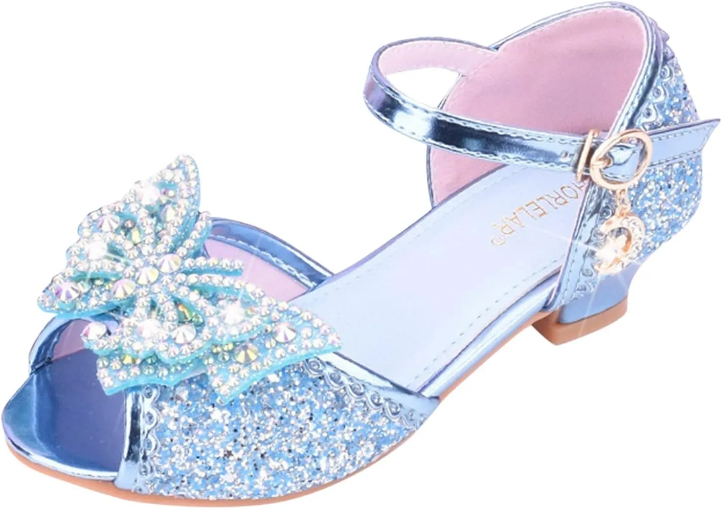 Girls Glitter Butterfly Sandals Sequin Rhinestone Heels Dress Shoes Teens Kids Princess Shining Formal Party Shoes