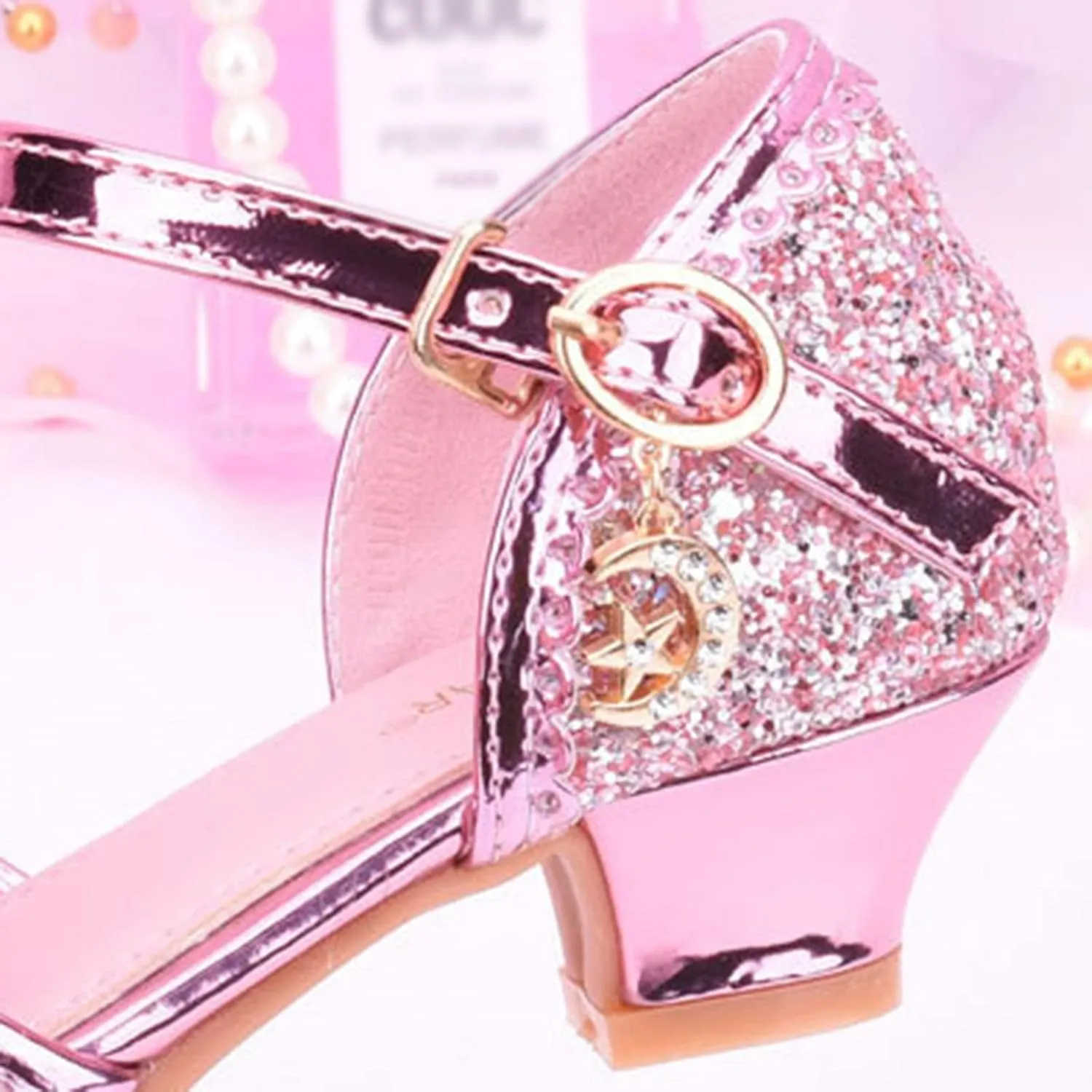 Glitter Wedding Sandals for Girls Kids Dress Shoes Mary Jane Heel Ballet Ankle Buckle Flat for School Party Sandals
