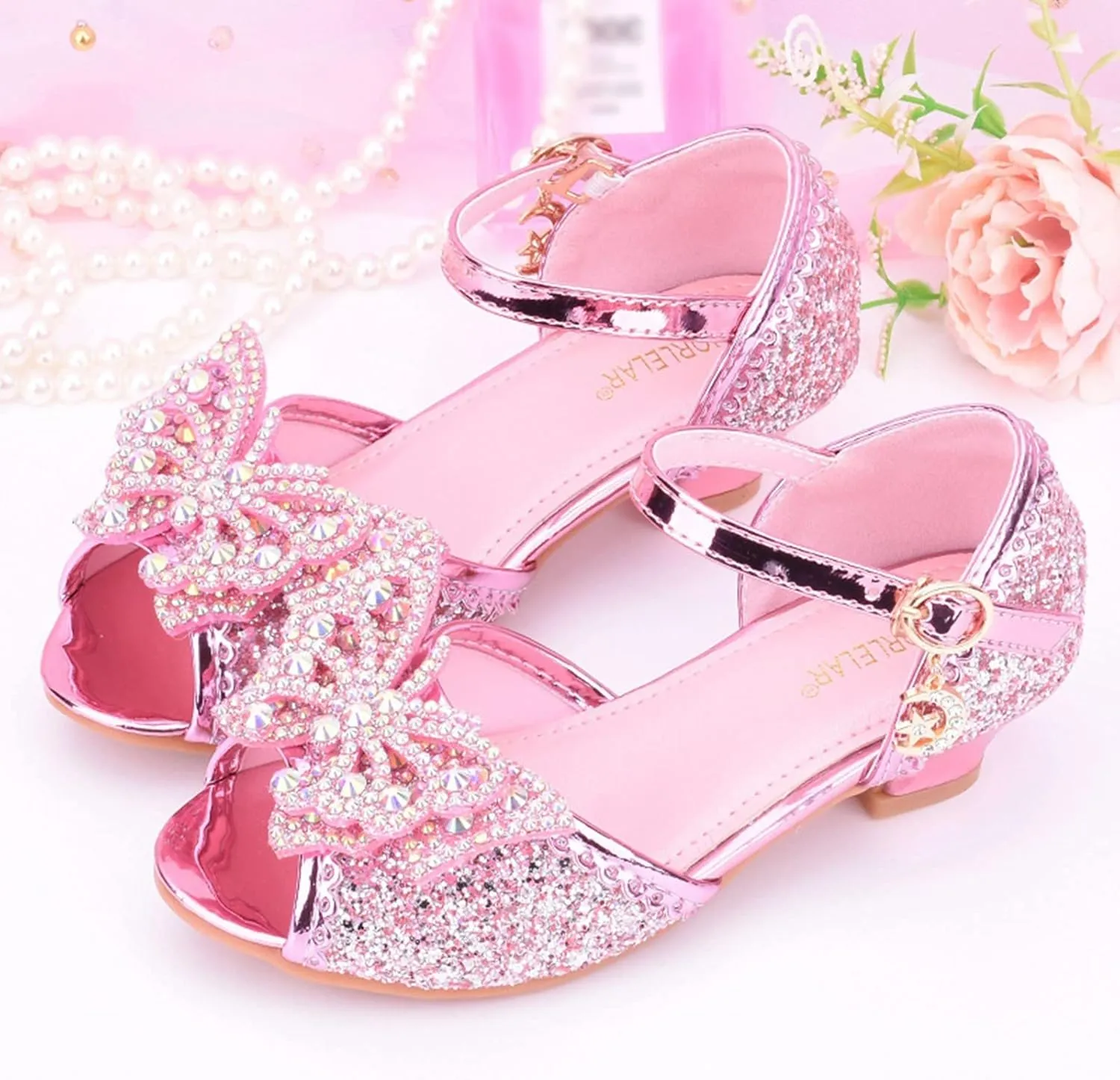 Glitter Wedding Sandals for Girls Kids Dress Shoes Mary Jane Heel Ballet Ankle Buckle Flat for School Party Sandals