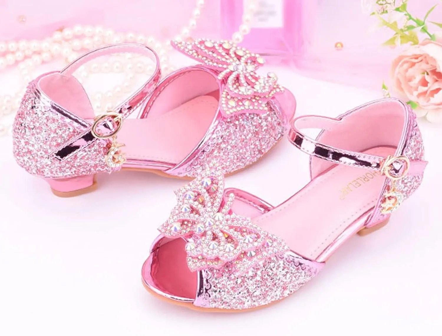 Glitter Wedding Sandals for Girls Kids Dress Shoes Mary Jane Heel Ballet Ankle Buckle Flat for School Party Sandals