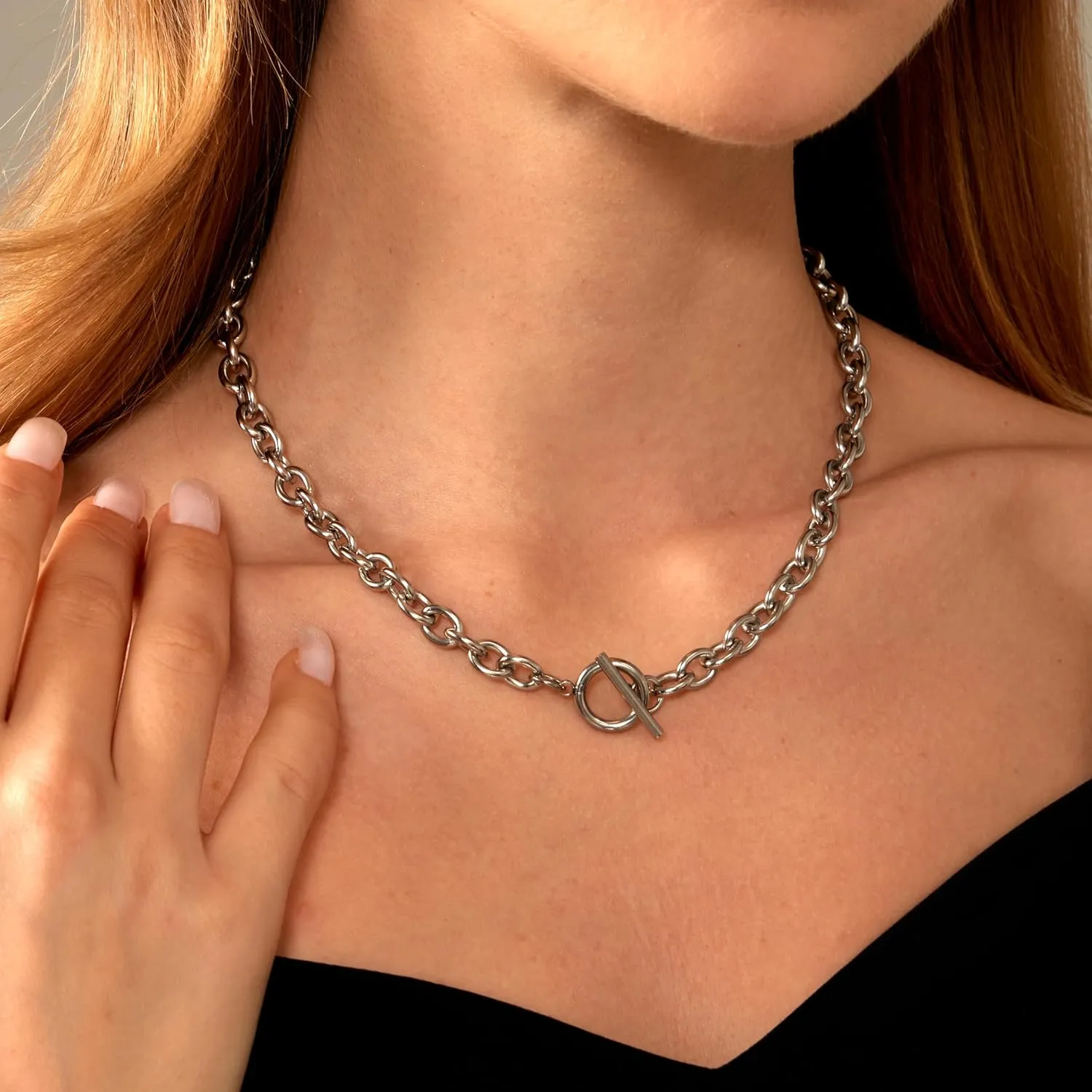 Gold Chunky Necklaces for Women 18K Gold Plated Chain Clasp Toggle Necklaces Dainty Herringbone Snake Chain Paperclip Cuban Choker Necklaces Jewelry Gifts