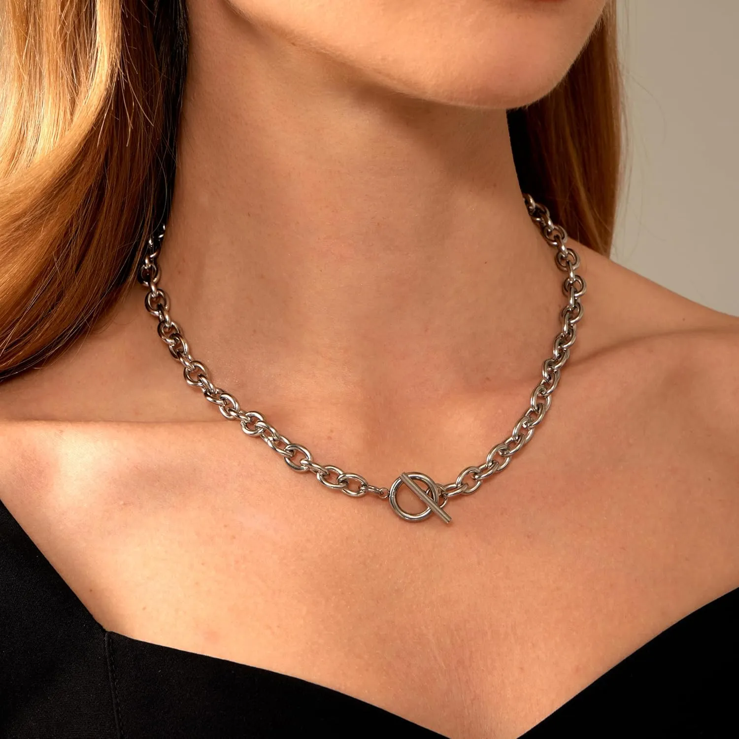 Gold Chunky Necklaces for Women 18K Gold Plated Chain Clasp Toggle Necklaces Dainty Herringbone Snake Chain Paperclip Cuban Choker Necklaces Jewelry Gifts