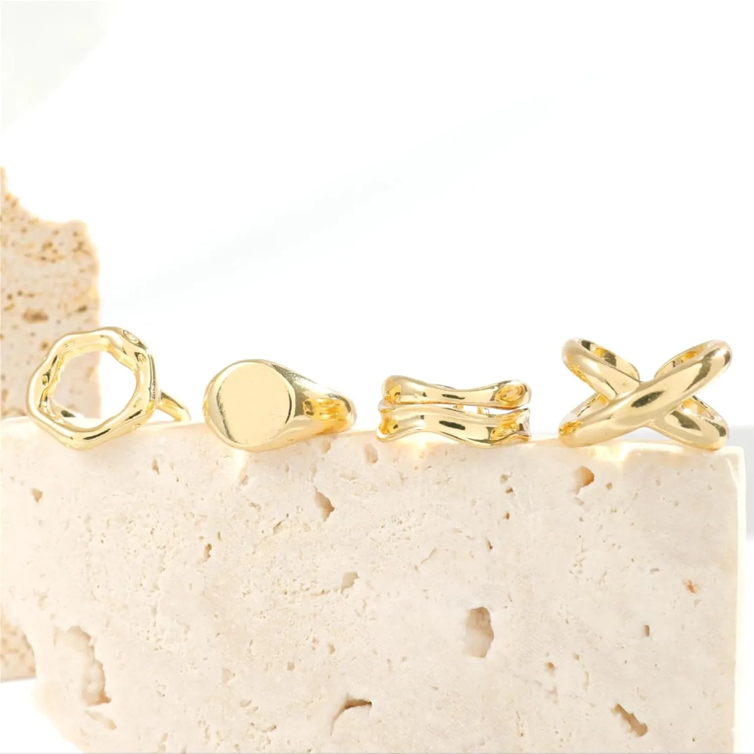 Gold Chunky Rings Set for Women - Stackable Knuckle Ring, Minimalist Finger Ring, Statement Thumb Ring - Jewelry Birthday Gifts for Teen Girls