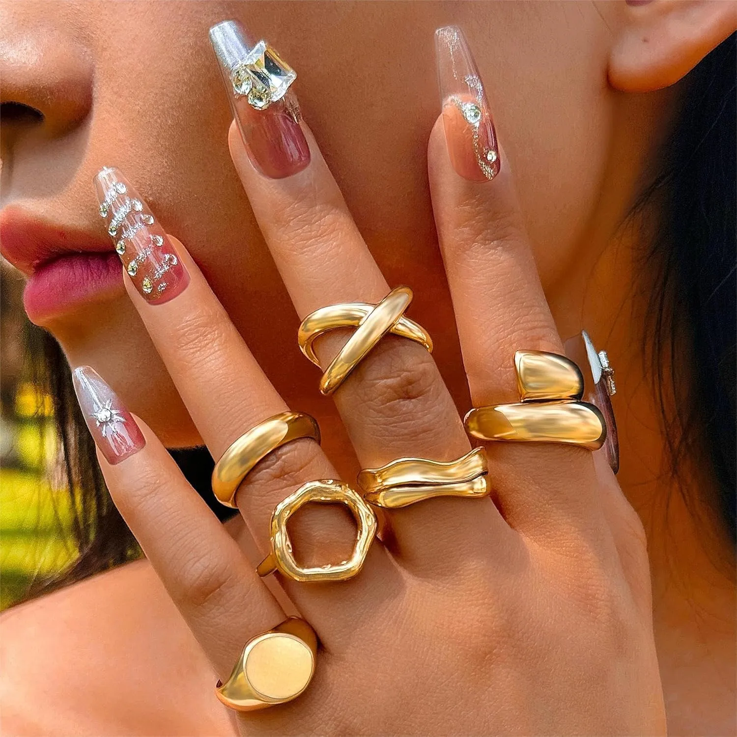 Gold Chunky Rings Set for Women - Stackable Knuckle Ring, Minimalist Finger Ring, Statement Thumb Ring - Jewelry Birthday Gifts for Teen Girls