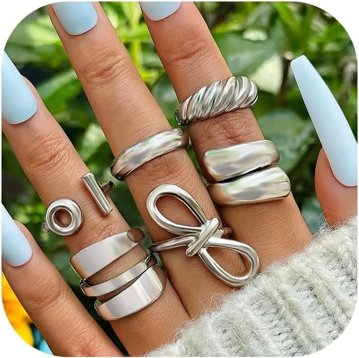 Gold Chunky Rings Set for Women - Stackable Knuckle Ring, Minimalist Finger Ring, Statement Thumb Ring - Jewelry Birthday Gifts for Teen Girls