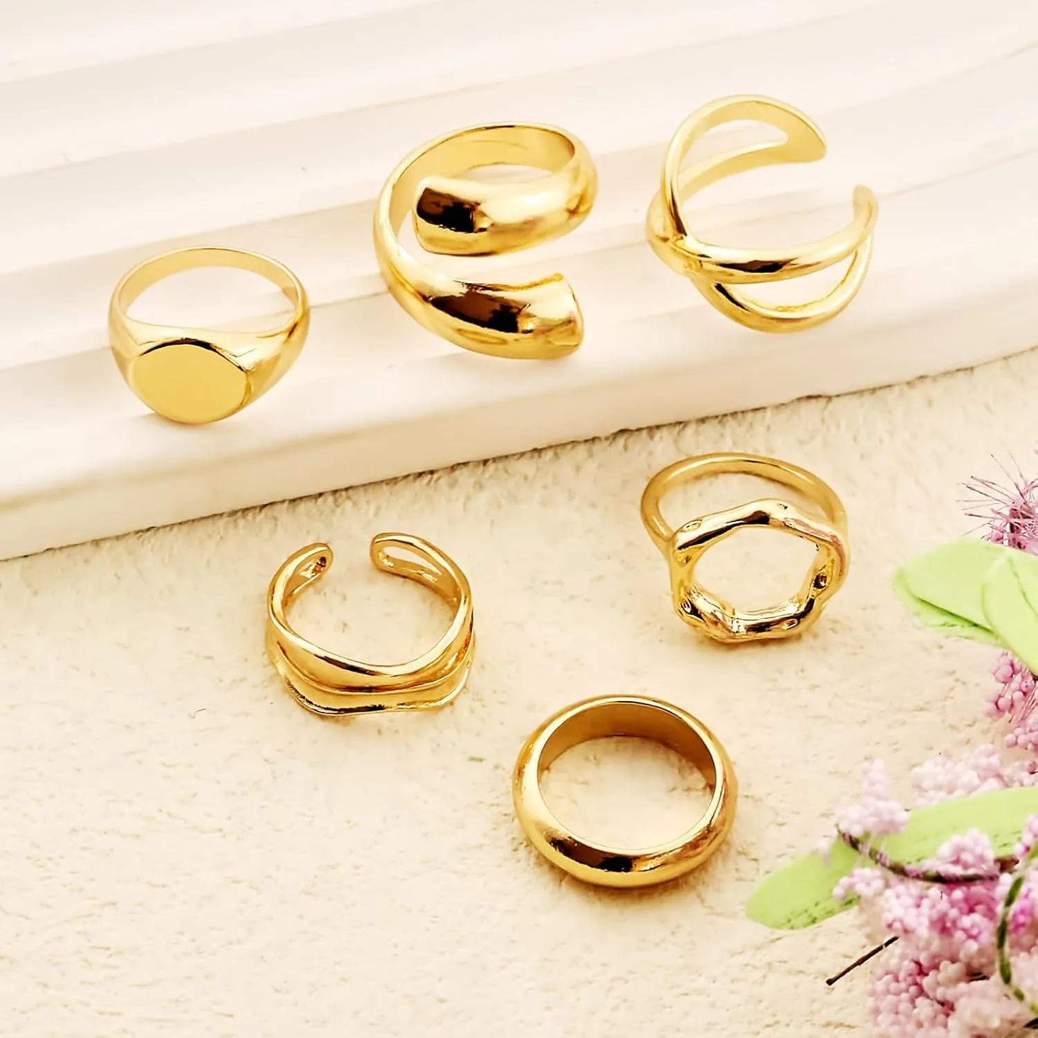 Gold Chunky Rings Set for Women - Stackable Knuckle Ring, Minimalist Finger Ring, Statement Thumb Ring - Jewelry Birthday Gifts for Teen Girls