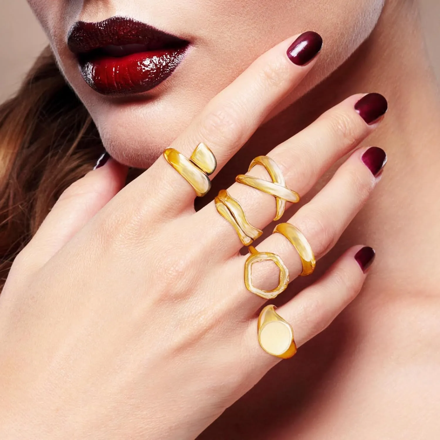 Gold Chunky Rings Set for Women - Stackable Knuckle Ring, Minimalist Finger Ring, Statement Thumb Ring - Jewelry Birthday Gifts for Teen Girls