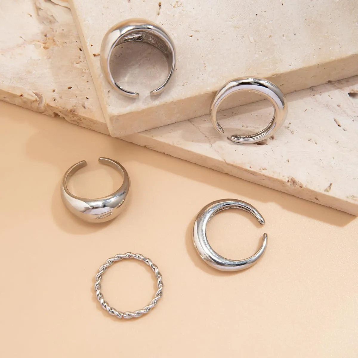 Gold Chunky Rings Set for Women,Boho Stackable Rings Gold Stacking Knuckle Rings Open Dome Ring Chunky Rings Geometric Curved Minimalist Simple Rings Jewelry