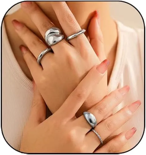 Gold Chunky Rings Set for Women,Boho Stackable Rings Gold Stacking Knuckle Rings Open Dome Ring Chunky Rings Geometric Curved Minimalist Simple Rings Jewelry