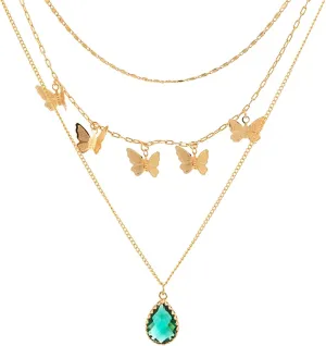 Gold Female Zircon Pendant Elegant Faceted Drop layer Necklace Gold Jewelry for Women Gifts Necklaces for Valentines Day