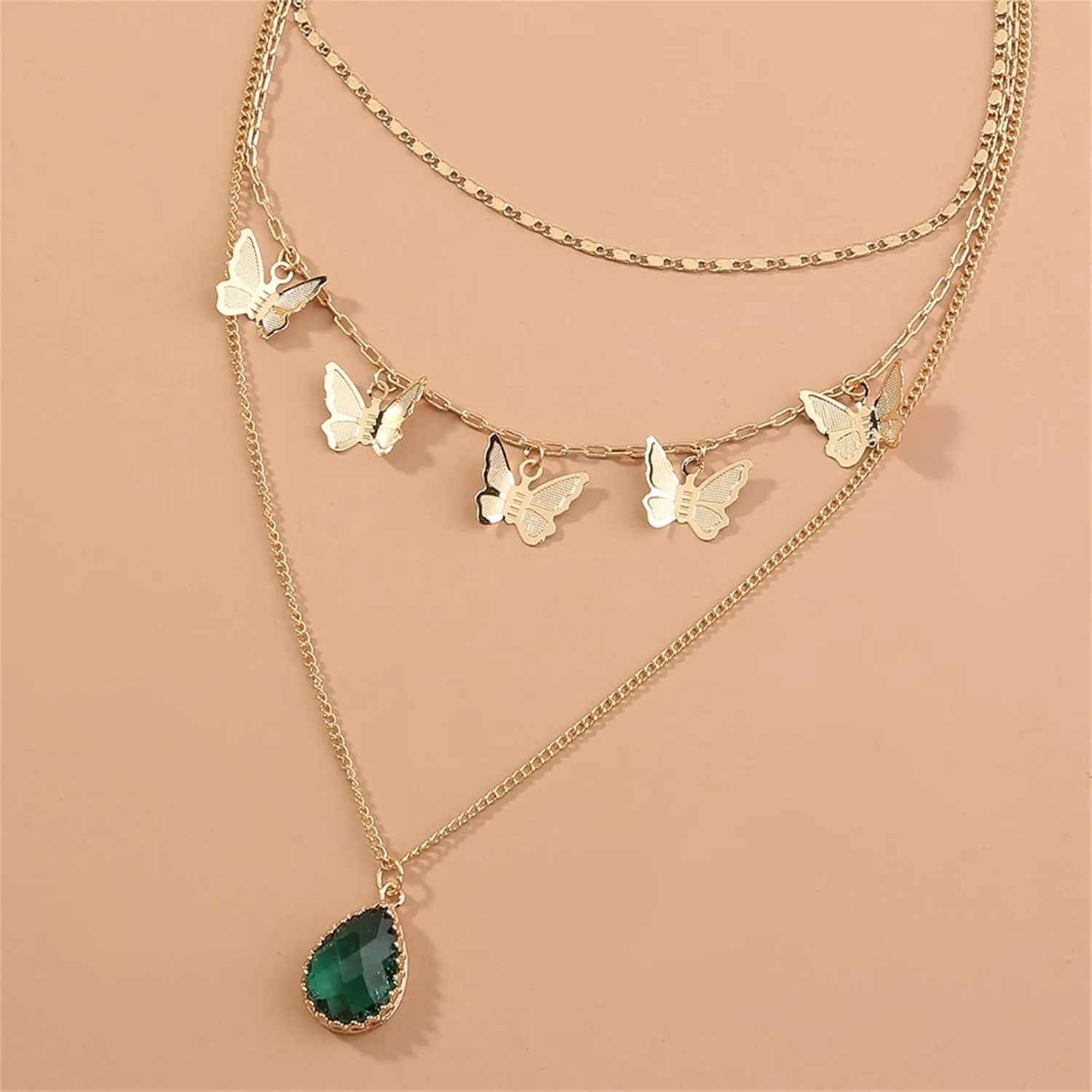 Gold Female Zircon Pendant Elegant Faceted Drop layer Necklace Gold Jewelry for Women Gifts Necklaces for Valentines Day