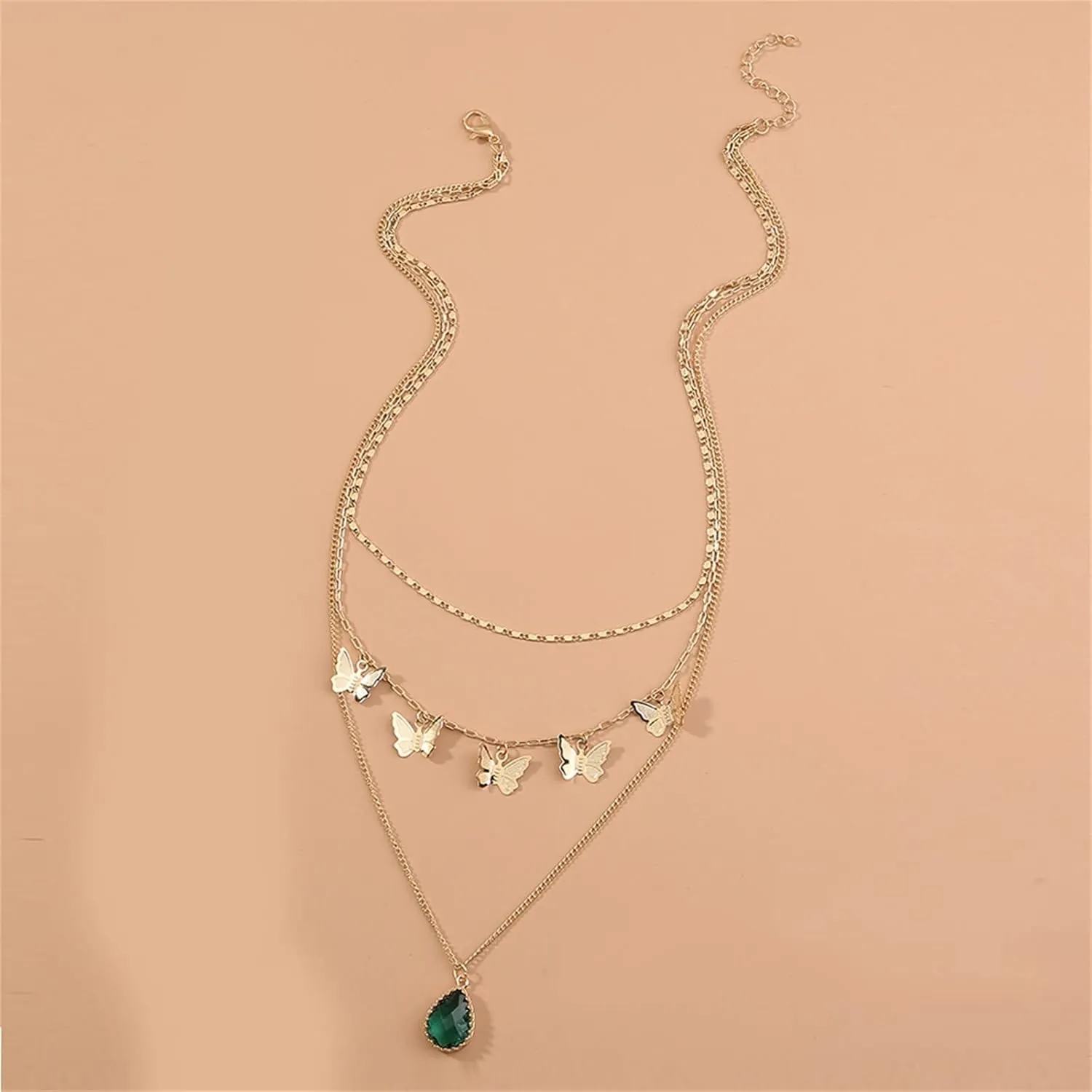 Gold Female Zircon Pendant Elegant Faceted Drop layer Necklace Gold Jewelry for Women Gifts Necklaces for Valentines Day