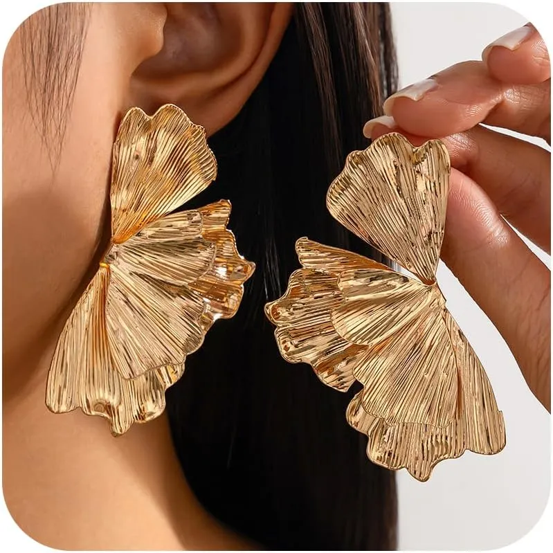 Gold Flower Earrings for Women Boho Layered Flower Dangle Earrings Chunky Gold Floral Petal Stud Spring Summer Wedding Guest Dress Accessories Jewelry Gifts