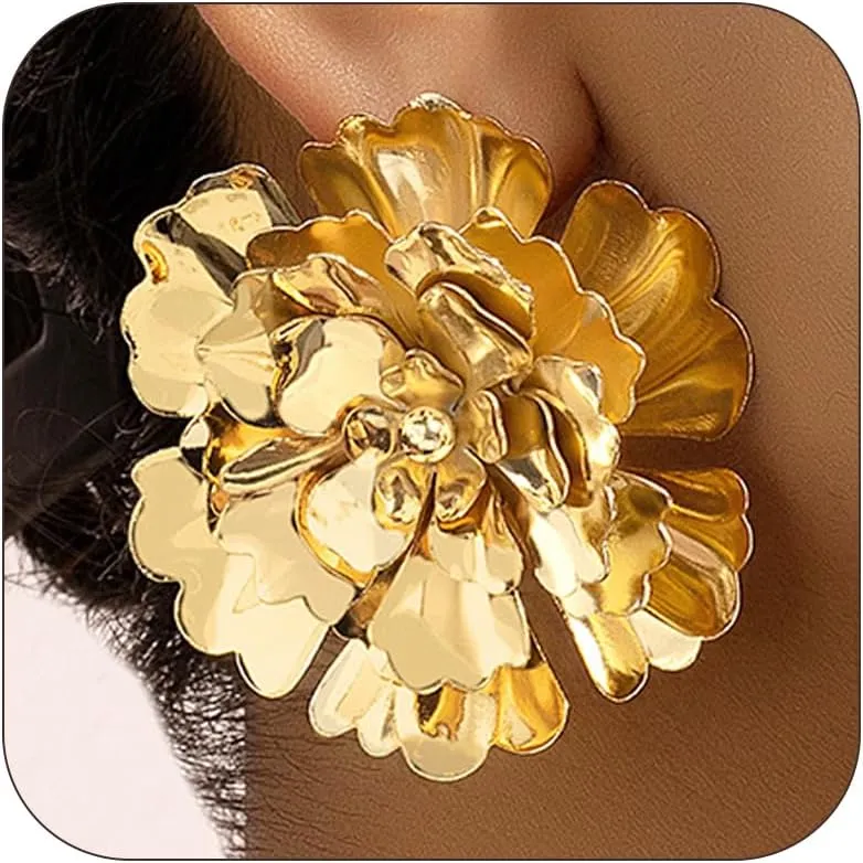 Gold Flower Earrings for Women Spring Floral Earrings Big Flower Stud Earring Statement Jewelry Spring Fashion Dresses for Women 2025