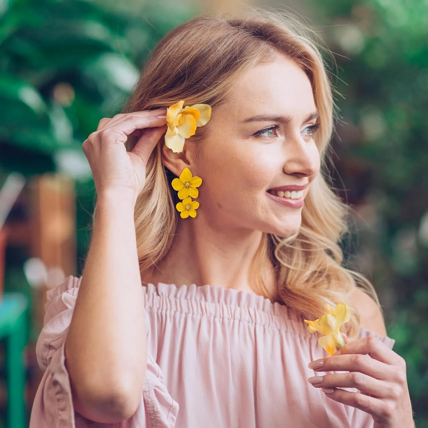Gold Flower Earrings Necklace Set Floral Statement Earrings for Women Flower Wedding Jewelry Sets for Brides Wedding Guest Dresses for Women 2025