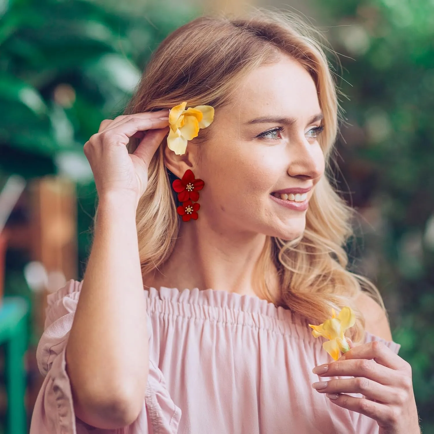 Gold Flower Earrings Necklace Set Floral Statement Earrings for Women Flower Wedding Jewelry Sets for Brides Wedding Guest Dresses for Women 2025