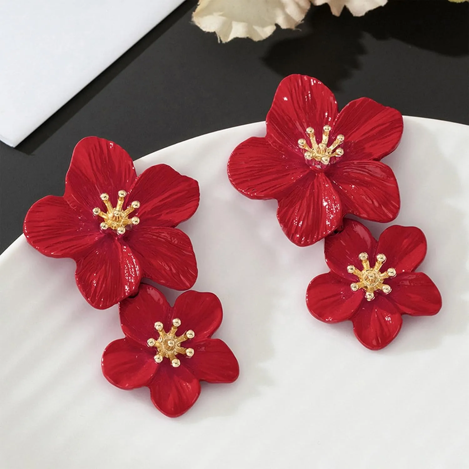 Gold Flower Earrings Necklace Set Floral Statement Earrings for Women Flower Wedding Jewelry Sets for Brides Wedding Guest Dresses for Women 2025
