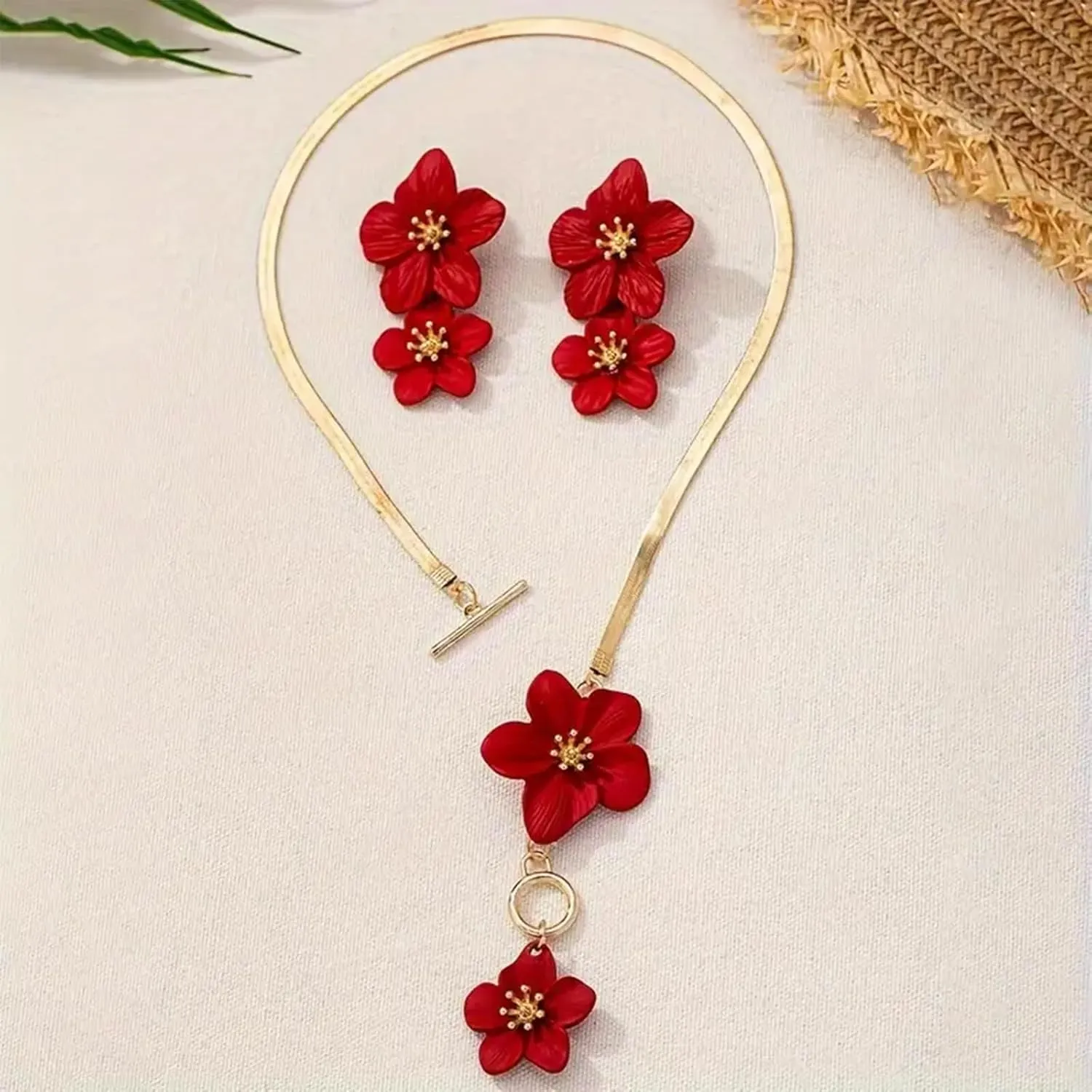 Gold Flower Earrings Necklace Set Floral Statement Earrings for Women Flower Wedding Jewelry Sets for Brides Wedding Guest Dresses for Women 2025