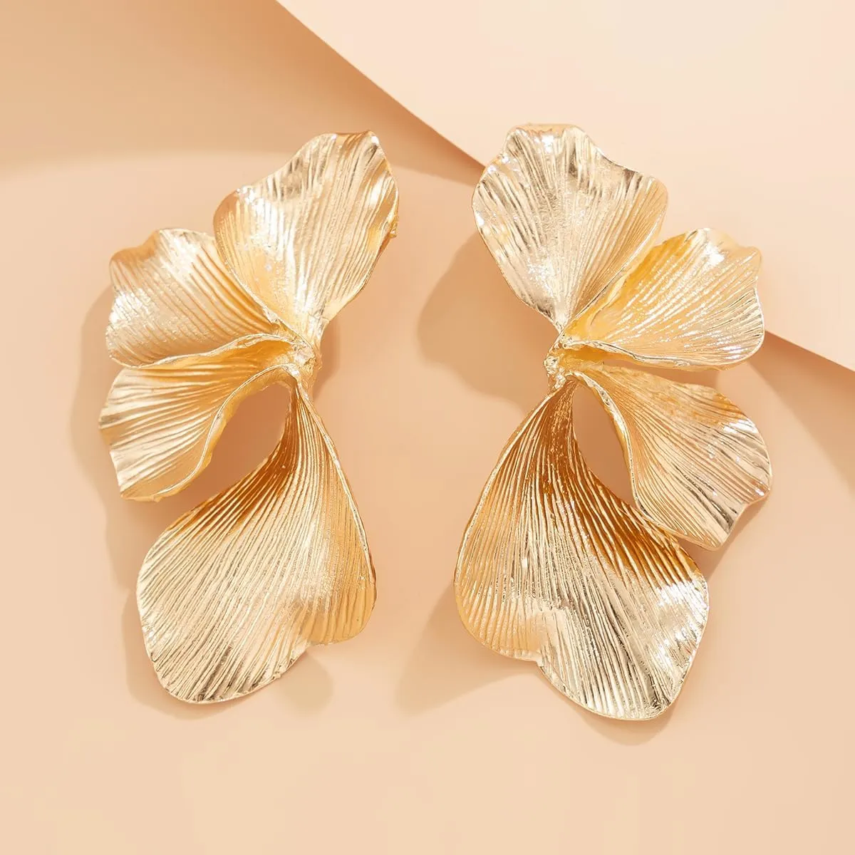 Gold Flower Earrings Statement Earrings for Women Big Exaggerated Floral Petal Leaf Stud Earrings