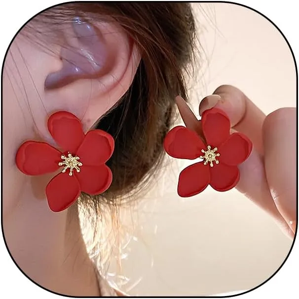 Gold Flower Statement Stud Earrings for Women Trendy Sweet Large Floral Drop Dangle Earrings Minimalist Blooming Petal Earrings Birthday Jewelry Gift