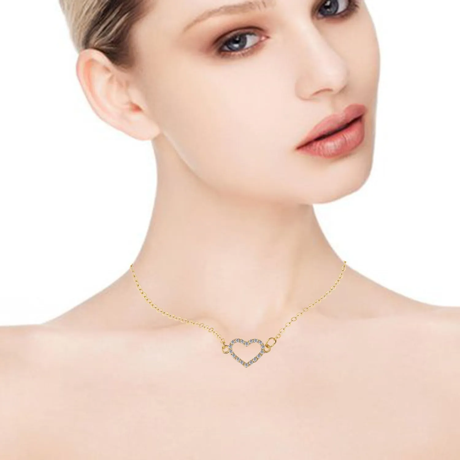 Gold Heart Necklaces for Women Cute Tiny Heart Pendant Choker Necklaces Dainty Love Heart Chain Necklaces Trendy Minimalist Jewelry Gifts for Women