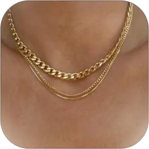 Gold Layered Chain Necklaces for Women Choker Set Cuban Chain Necklaces Trendy