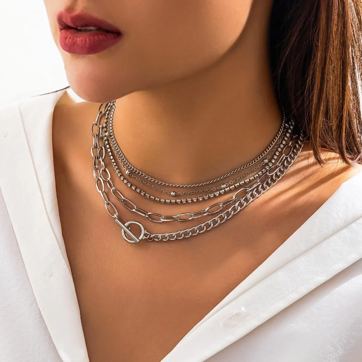 Gold Paper Clip Necklaces for Women Paper Clip Pendant Necklaces Simple Layered Chain Necklace Fashion Trendy Layered Necklaces Set for Women Jewelry