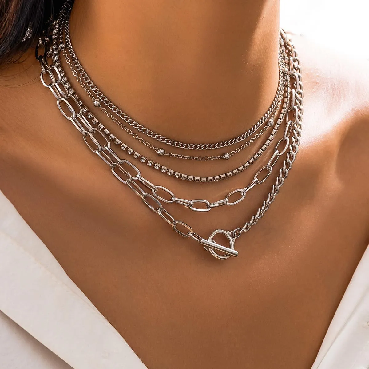 Gold Paper Clip Necklaces for Women Paper Clip Pendant Necklaces Simple Layered Chain Necklace Fashion Trendy Layered Necklaces Set for Women Jewelry