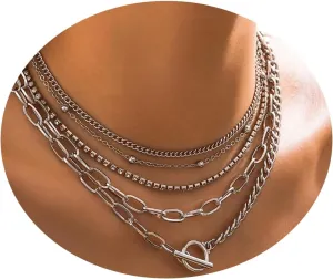 Gold Paper Clip Necklaces for Women Paper Clip Pendant Necklaces Simple Layered Chain Necklace Fashion Trendy Layered Necklaces Set for Women Jewelry