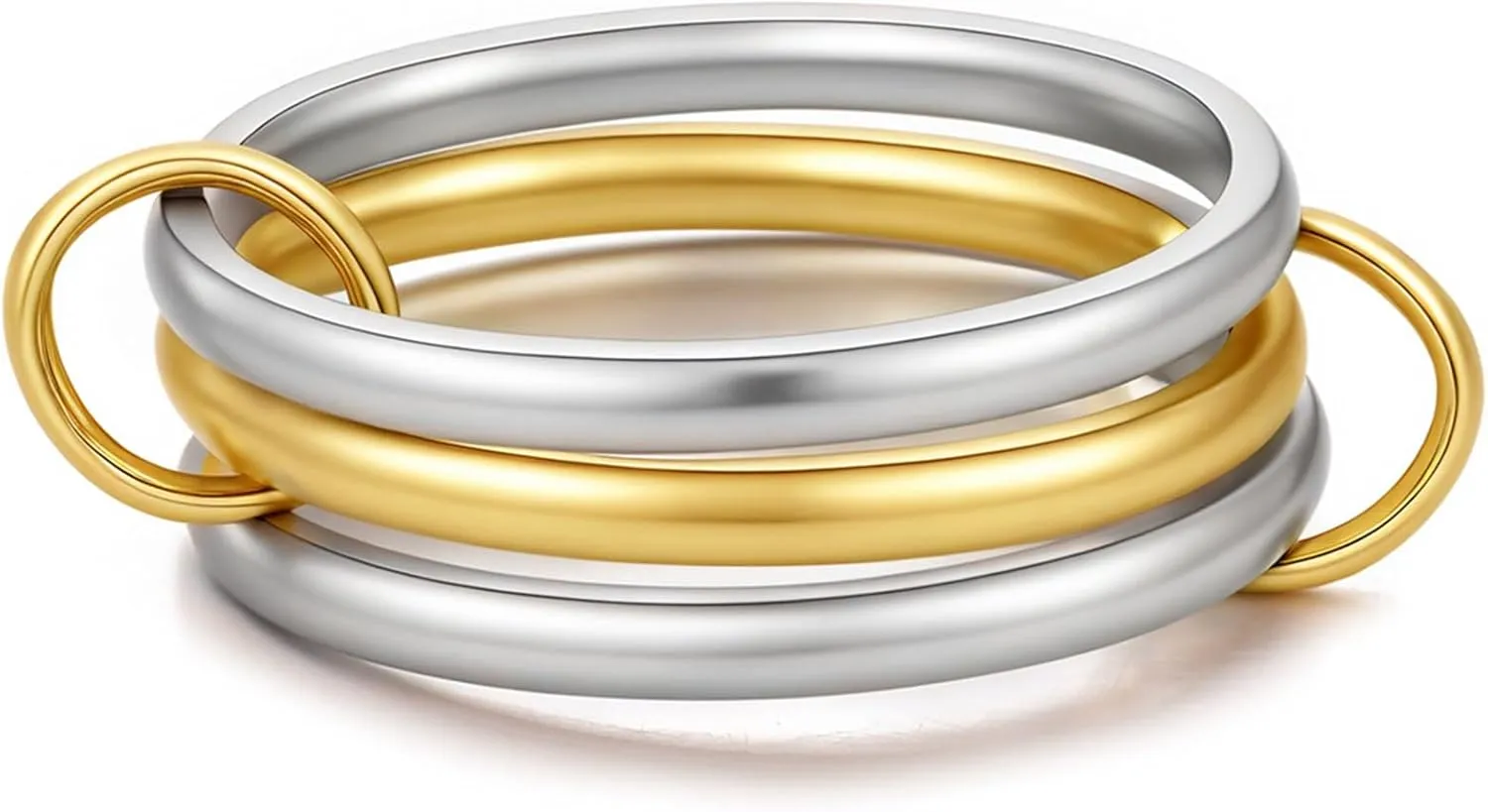 Gold Stackable Rings for Women, Gold Silver Ring Stack Set, Mixed Metal Stacked, Two Tone Connected, Dainty Interlocking Statement Finger Rings Jewelry