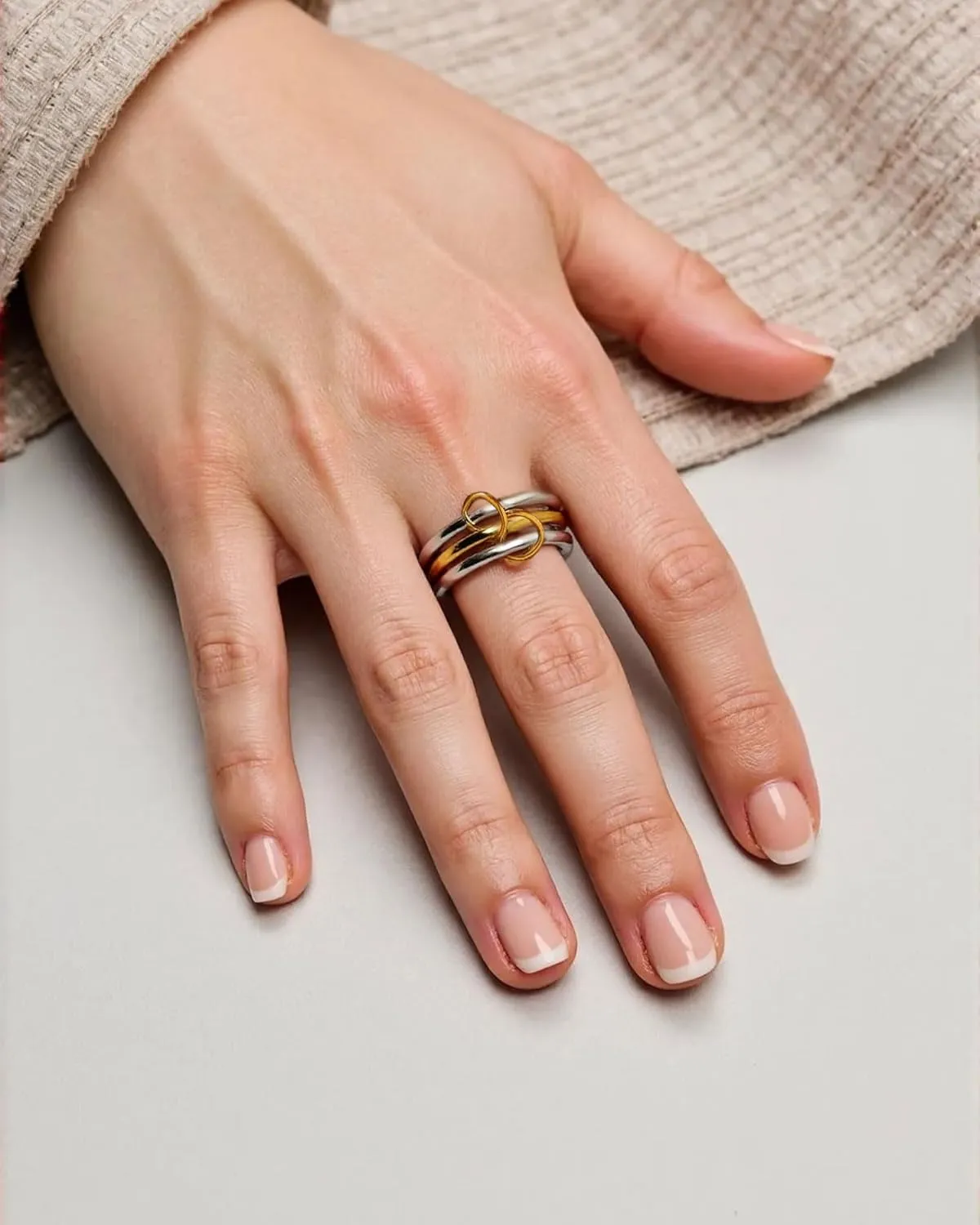 Gold Stackable Rings for Women, Gold Silver Ring Stack Set, Mixed Metal Stacked, Two Tone Connected, Dainty Interlocking Statement Finger Rings Jewelry