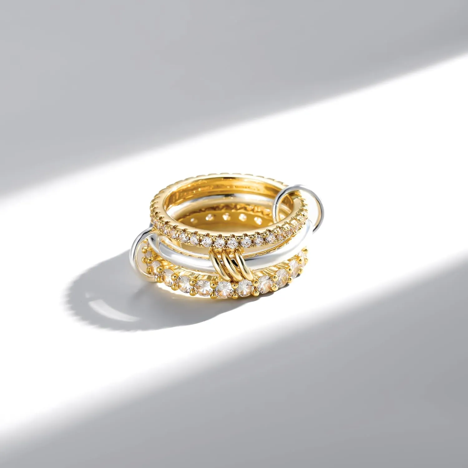 Gold Stackable Rings for Women,18k Gold Plated CZ Cubic Zirconia Rings,Non-Tarnish Silver and Gold Stacked Rings Set,Dainty Multi-Link Connected Rings Jewelry Set