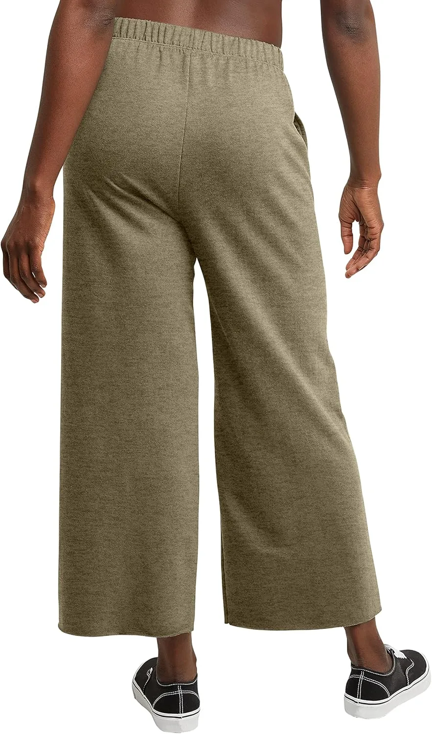 Hanes Women's Originals Wide Leg Crop Pants, Retro Lightweight French Terry Pants, 25"