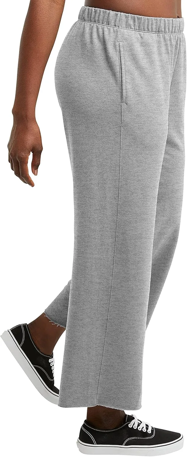 Hanes Women's Originals Wide Leg Crop Pants, Retro Lightweight French Terry Pants, 25"