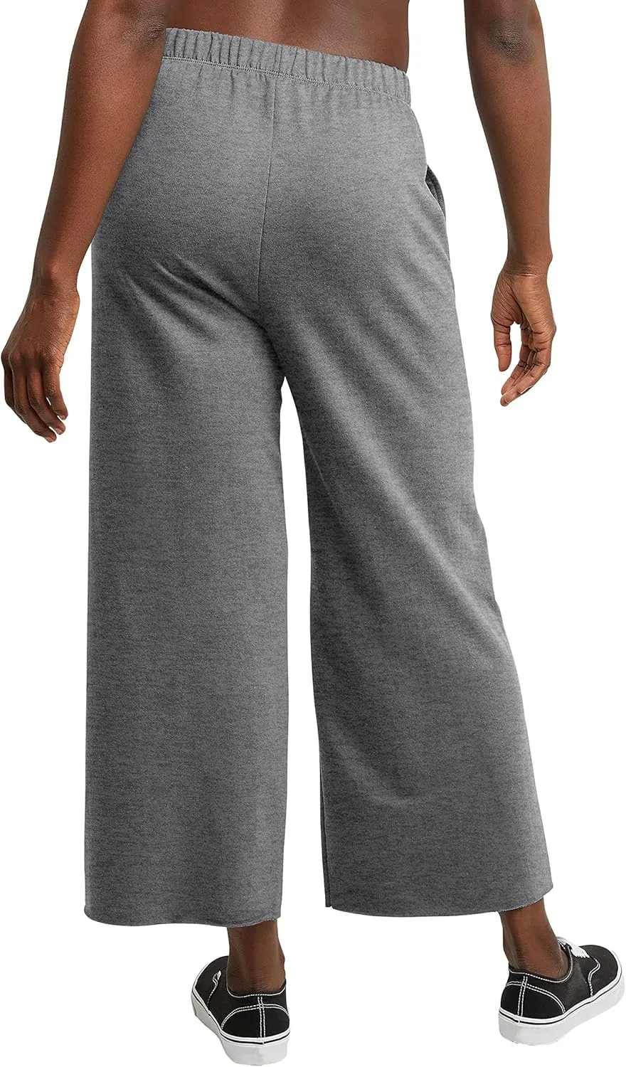 Hanes Women's Originals Wide Leg Crop Pants, Retro Lightweight French Terry Pants, 25"