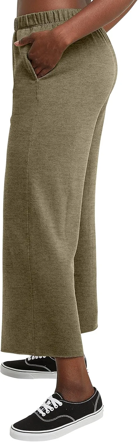 Hanes Women's Originals Wide Leg Crop Pants, Retro Lightweight French Terry Pants, 25"