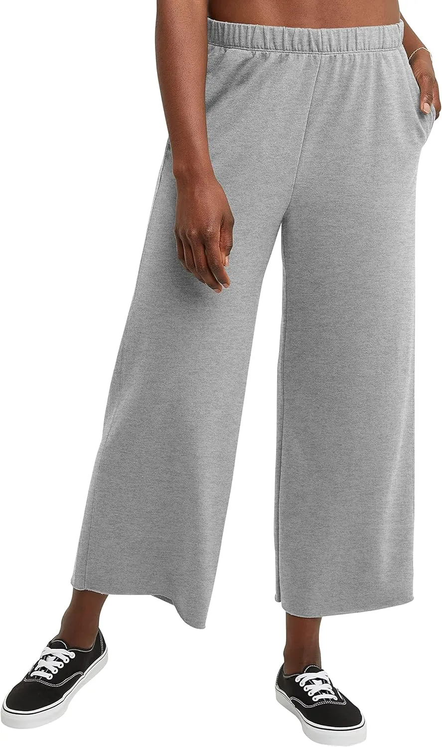Hanes Women's Originals Wide Leg Crop Pants, Retro Lightweight French Terry Pants, 25"