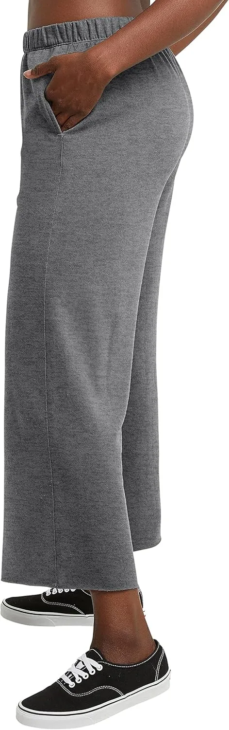 Hanes Women's Originals Wide Leg Crop Pants, Retro Lightweight French Terry Pants, 25"