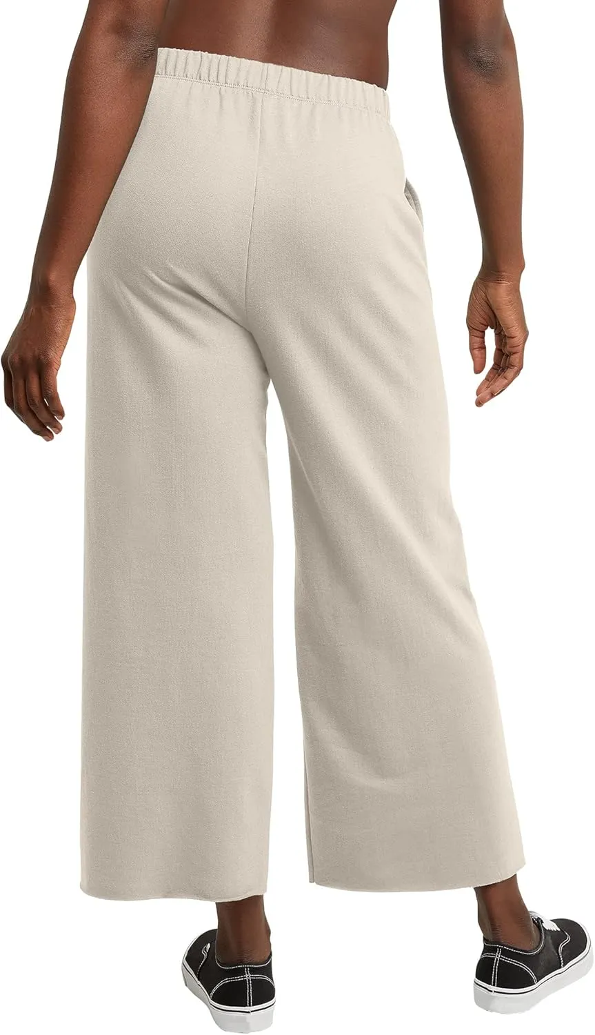 Hanes Women's Originals Wide Leg Crop Pants, Retro Lightweight French Terry Pants, 25"