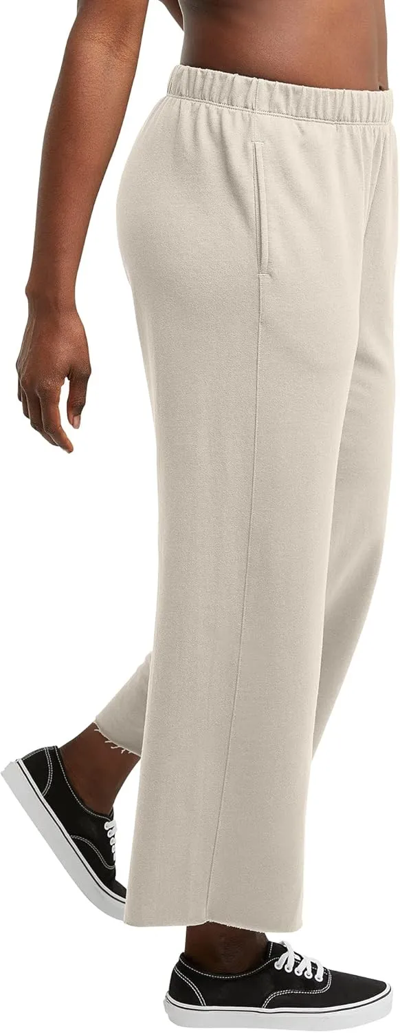 Hanes Women's Originals Wide Leg Crop Pants, Retro Lightweight French Terry Pants, 25"