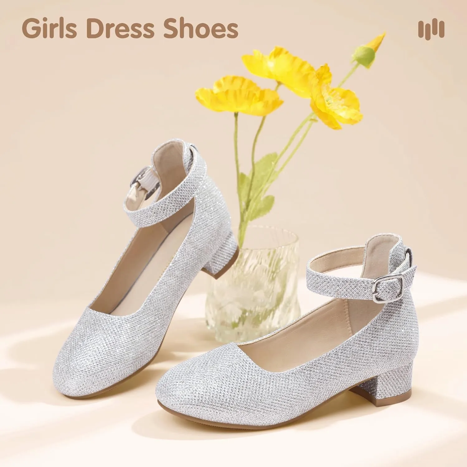Hehainom Girls Dress Shoes Ankle Strap Flower Girl Heels for Little Big Kids Heels Wedding Church Party Shoes