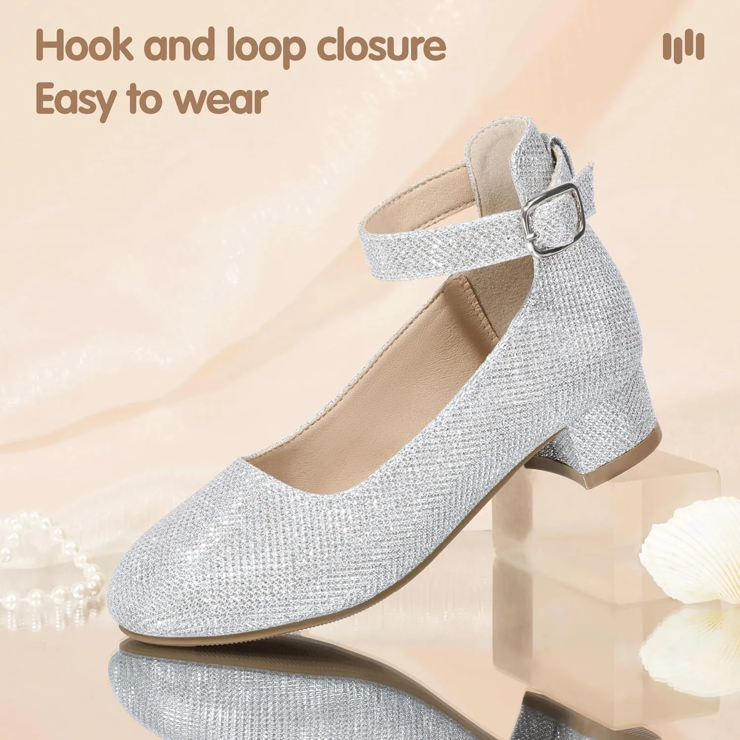 Hehainom Girls Dress Shoes Ankle Strap Flower Girl Heels for Little Big Kids Heels Wedding Church Party Shoes