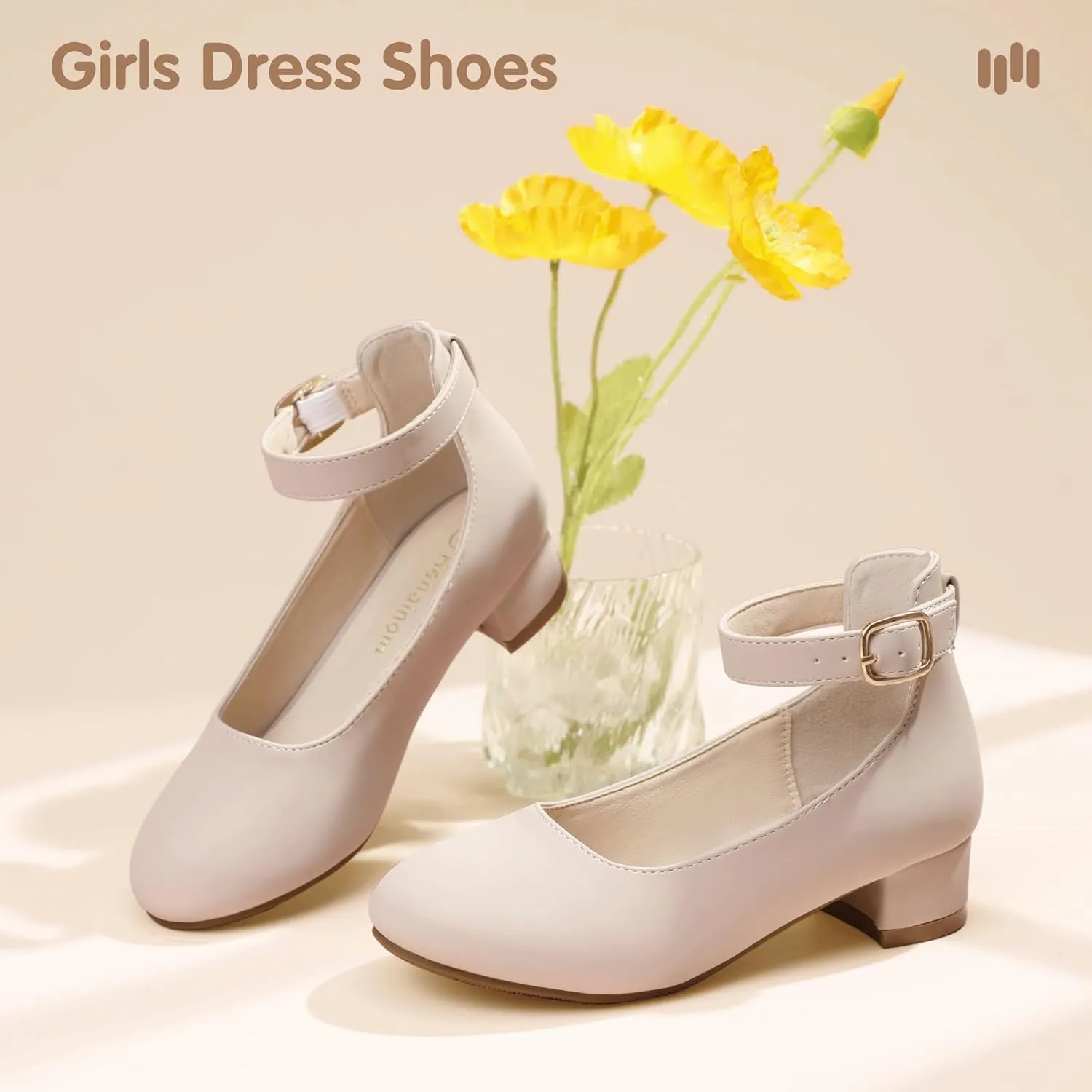 Hehainom Girls Dress Shoes Ankle Strap Flower Girl Heels for Little Big Kids Heels Wedding Church Party Shoes