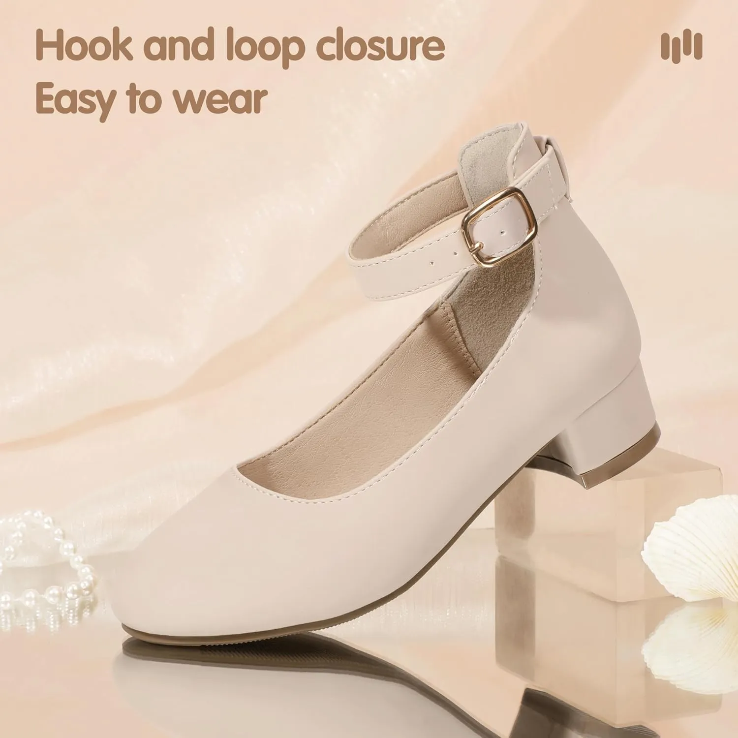 Hehainom Girls Dress Shoes Ankle Strap Flower Girl Heels for Little Big Kids Heels Wedding Church Party Shoes