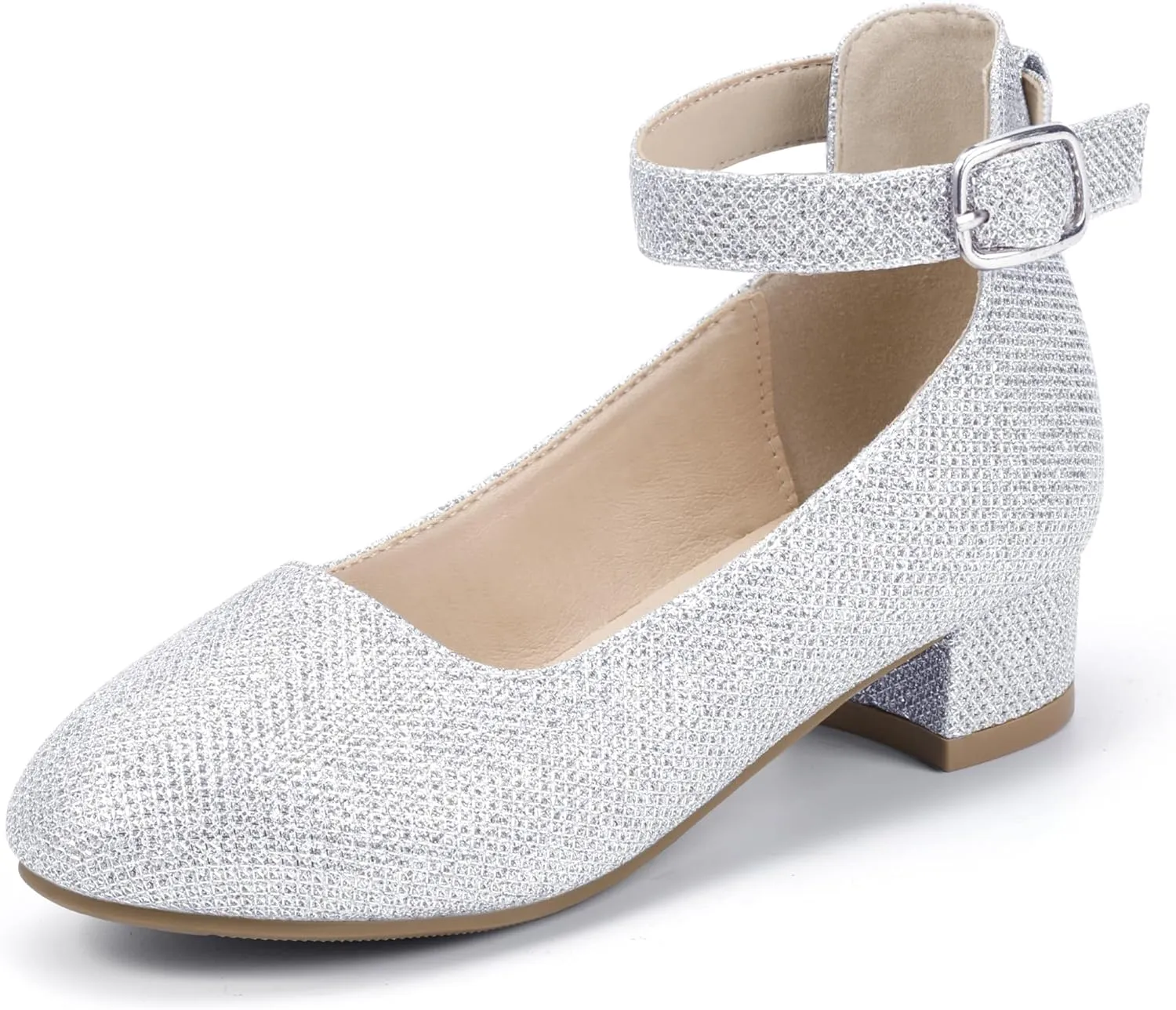 Hehainom Girls Dress Shoes Ankle Strap Flower Girl Heels for Little Big Kids Heels Wedding Church Party Shoes