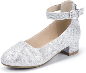 Hehainom Girls Dress Shoes Ankle Strap Flower Girl Heels for Little Big Kids Heels Wedding Church Party Shoes