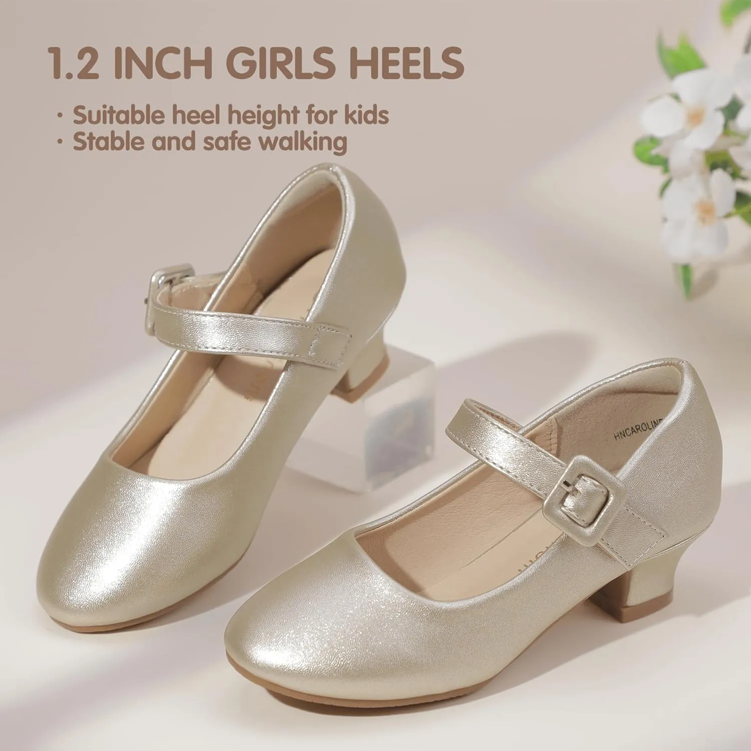 Hehainom Girls Dress Shoes Low Heels Mary Jane Flower Girl Wedding Party Communion Toddler Kids Heels