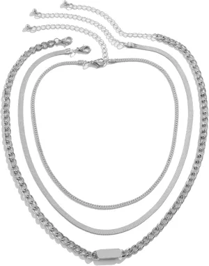 Herringbone Chain Layering Necklaces Long, Bar 3 Layer Chunky Gold Necklaces for Women